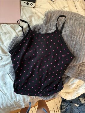 PINK Victoria's Secret Black Cami with Hot Pink Polka Dots